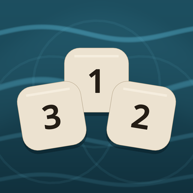 The Stepping Stones app icon: three numbered stone tiles on teal water.